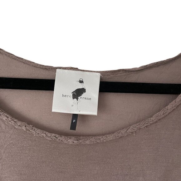 Hero Crane Brown Asymmetrical Hem Top Flowy Size P Rayon Lagenlook Boho Oversize - Picture 3 of 6